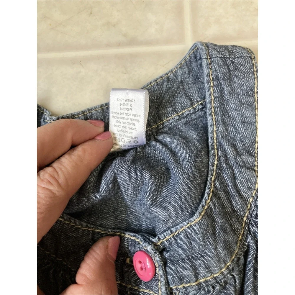 Gymboree vintage 2011 TULIPS denim Chambray DRESS sz 8 embroidered pink tulips